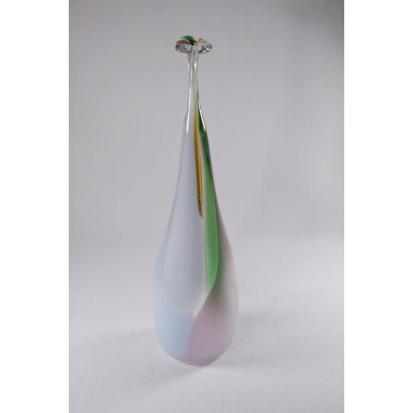 Vintage Signed glass art piece deflated balloon, Pastel toned art glass bud vase - Picture 2 of 9